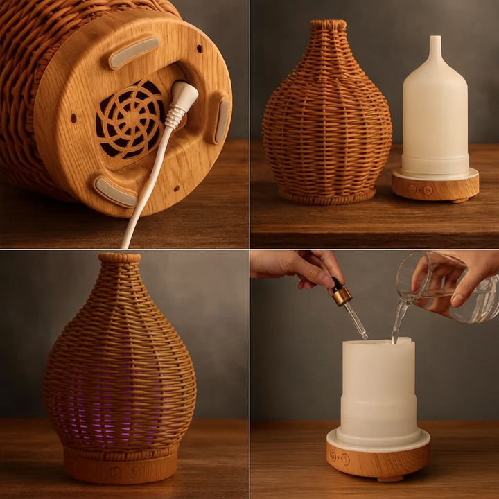 Olje Diffuser – Tørr-Luft Lettelse for Soverom & Barnerom – Stillegående USB 5 V – 80 ml Stilig Vase Design Skanto