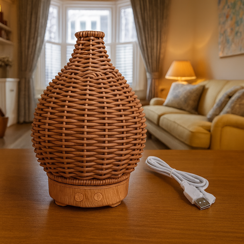 Olje Diffuser – Tørr-Luft Lettelse for Soverom & Barnerom – Stillegående USB 5 V – 80 ml Stilig Vase Design Skanto