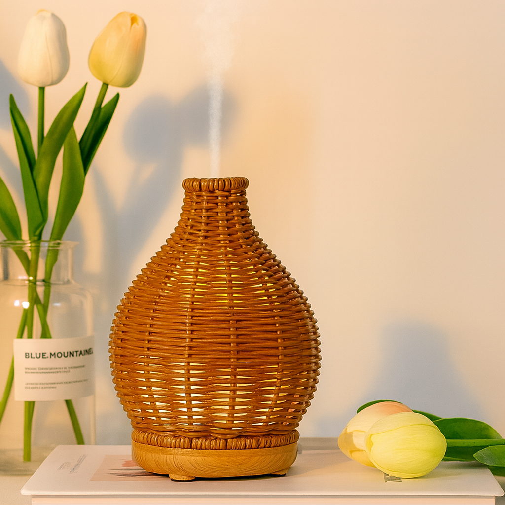 Olje Diffuser – Tørr-Luft Lettelse for Soverom & Barnerom – Stillegående USB 5 V – 80 ml Stilig Vase Design Skanto