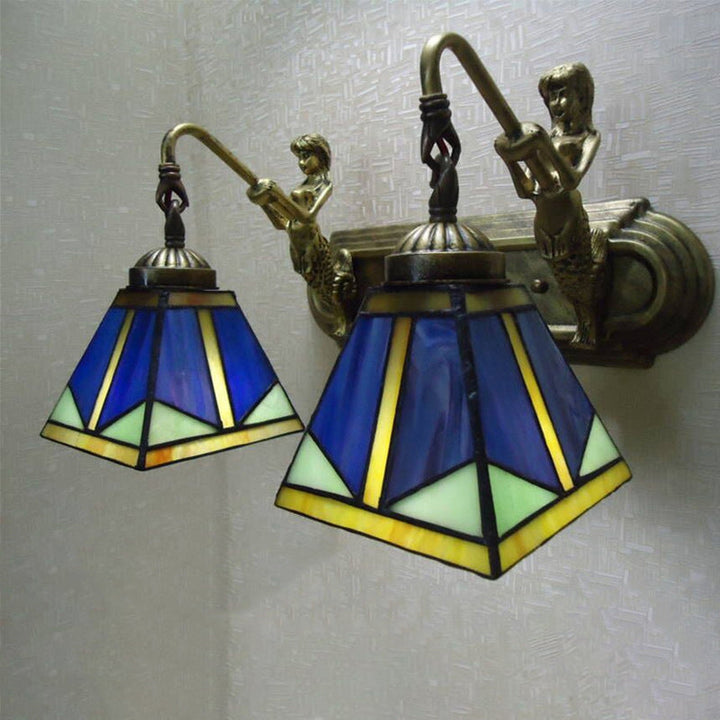 Trapes vegglampe, Tiffany bronseskåret glassvegglampe med havfruearm