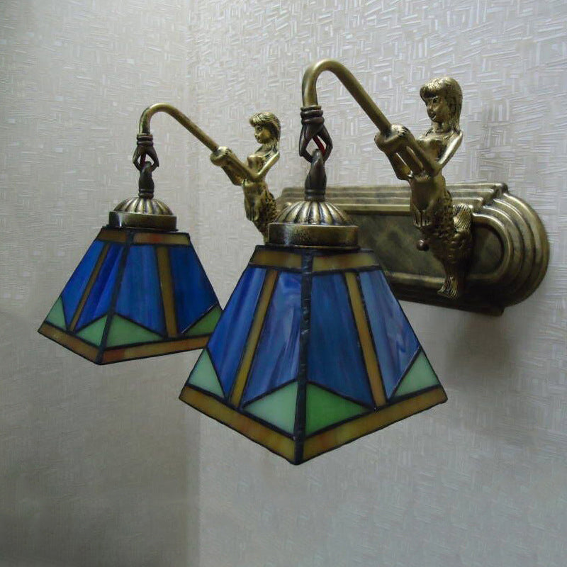 Trapes vegglampe, Tiffany bronseskåret glassvegglampe med havfruearm