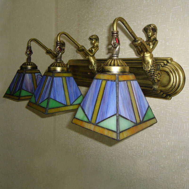 Trapes vegglampe, Tiffany bronseskåret glassvegglampe med havfruearm