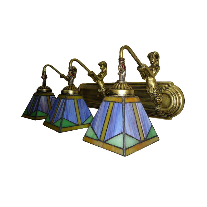 Trapes vegglampe, Tiffany bronseskåret glassvegglampe med havfruearm