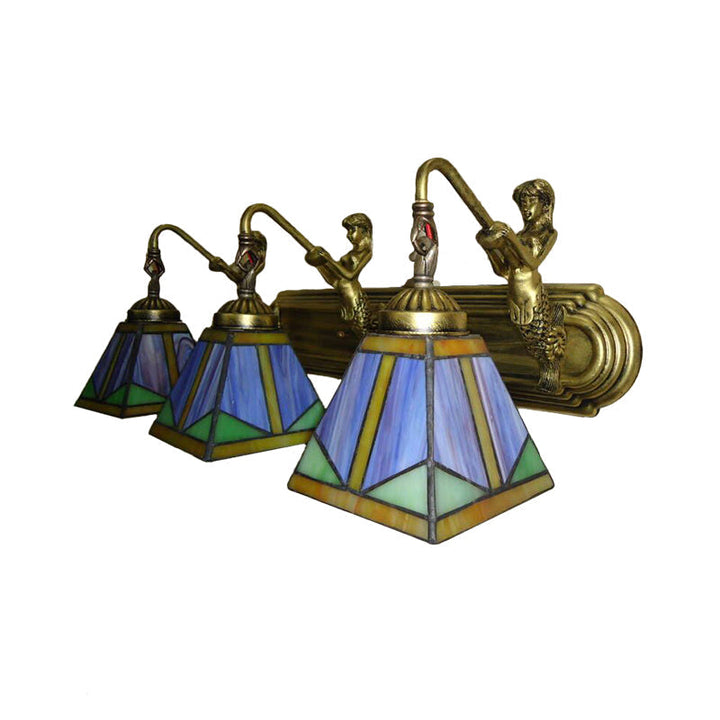 Trapes vegglampe, Tiffany bronseskåret glassvegglampe med havfruearm