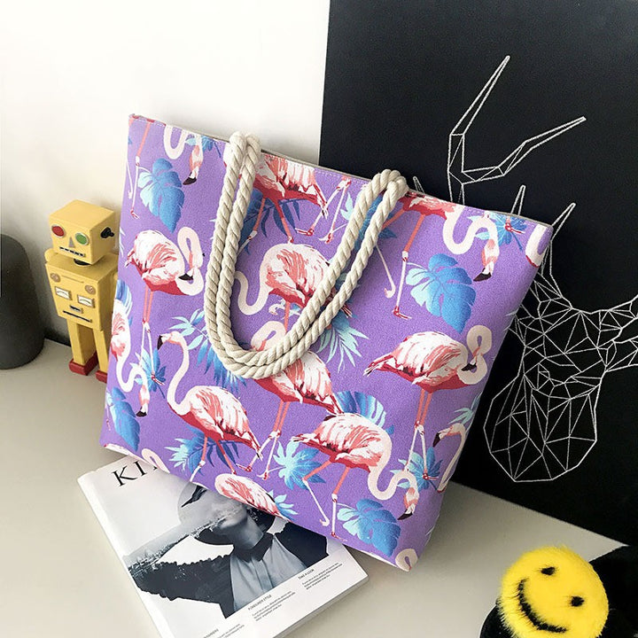 Stor strandveske med livlige flamingo-motiver Skanto