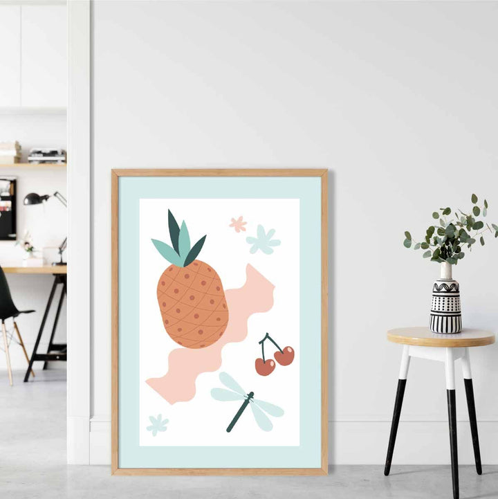Bohemsk kjøkkenplakat i pastellrosa og blått nr. 2