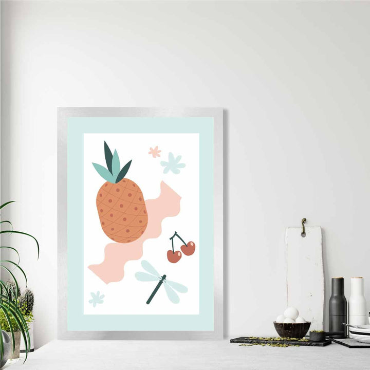 Bohemsk kjøkkenplakat i pastellrosa og blått nr. 2