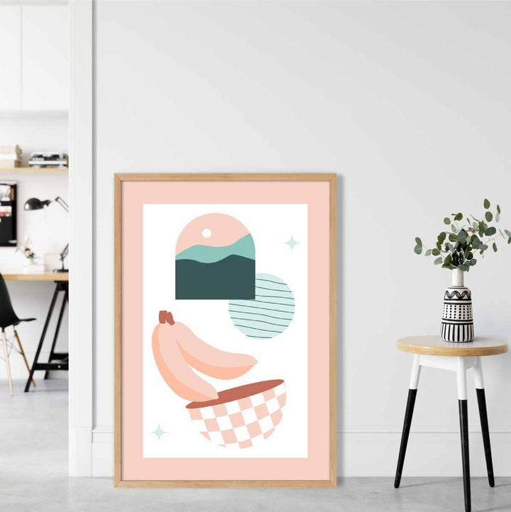 Bohemsk kjøkkenplakat i pastellrosa og blått nr. 3