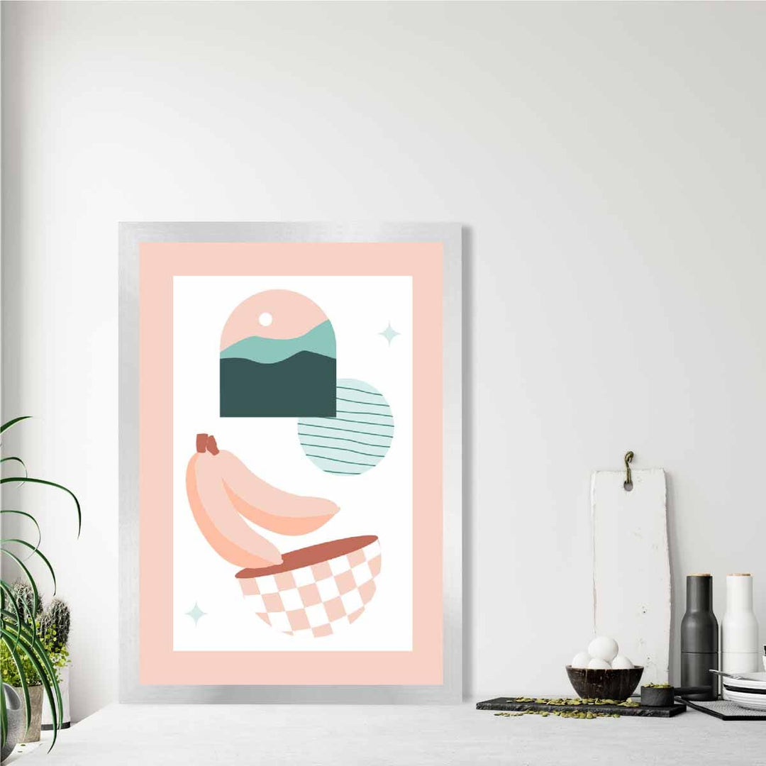 Bohemsk kjøkkenplakat i pastellrosa og blått nr. 3