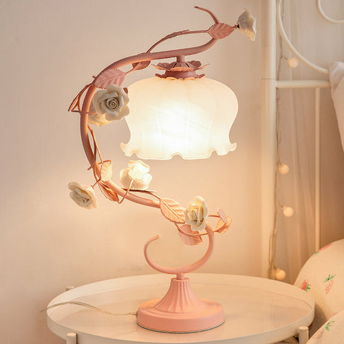 Rose Tae Lampe, Glass, Blomsterdesign, Nattbordlampe
