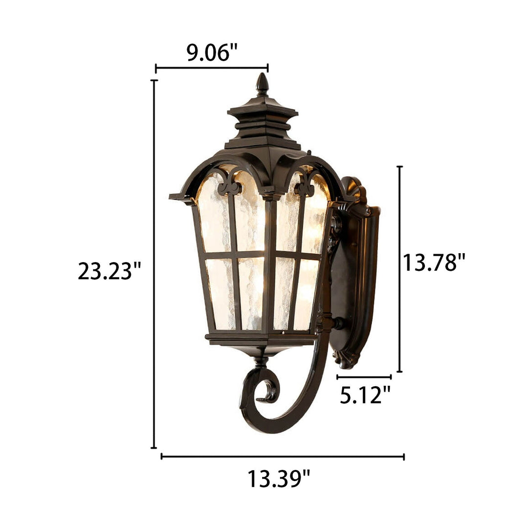 Europeisk Retro Glass Aluminium Lantern Ute Vanntett 1-Lys Vegglampe | Skanto