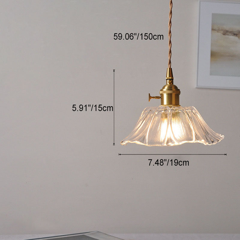 Skanto | Moderne Art Deco Solsikke Lotusblad Glasskjerm Messing 1-Lys Pendellampe for Stue