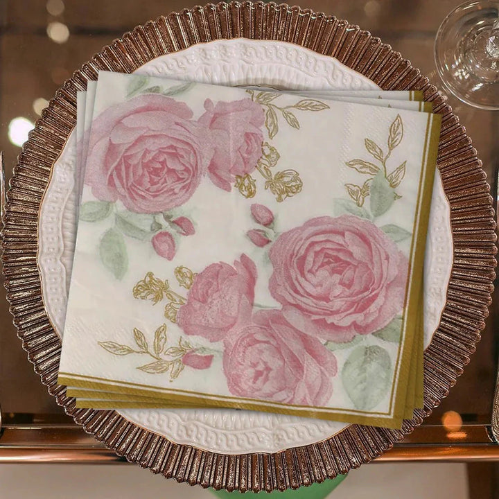 20stk Servietter Papp Pastoral Stil Bie Servietter Retro Rose Trykk Serviett | Skanto