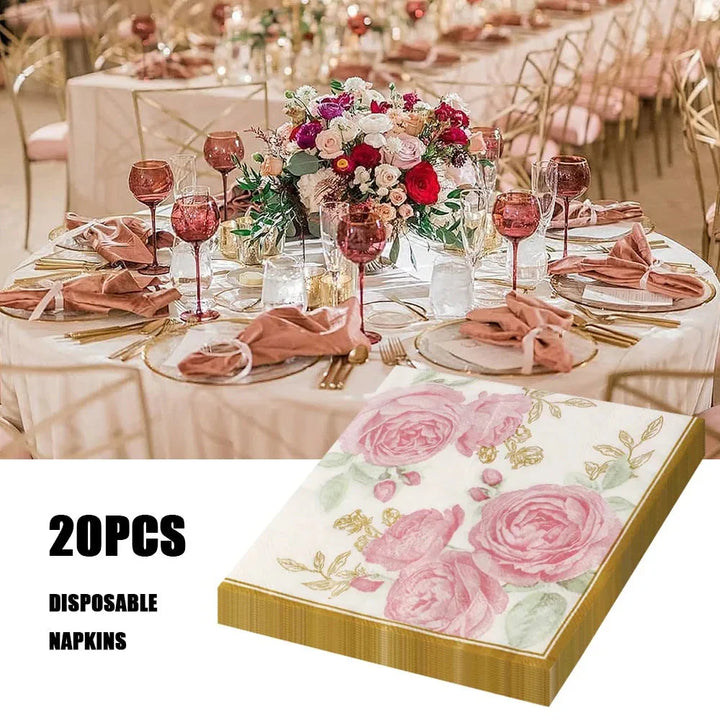 20stk Servietter Papp Pastoral Stil Bie Servietter Retro Rose Trykk Serviett | Skanto