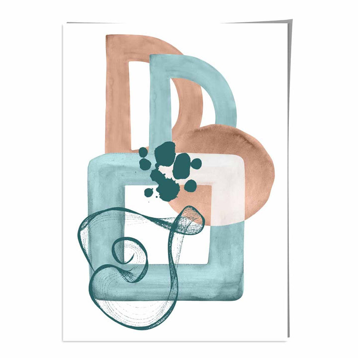 Abstrakt veggplakat i akvablått og beige nr. 1