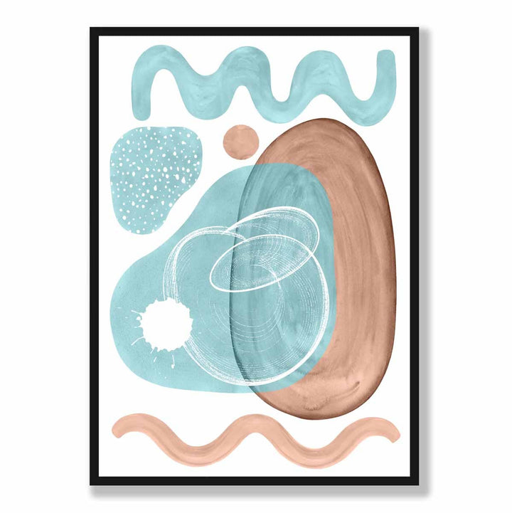 Abstrakt veggplakat i akvablått og beige nr. 2