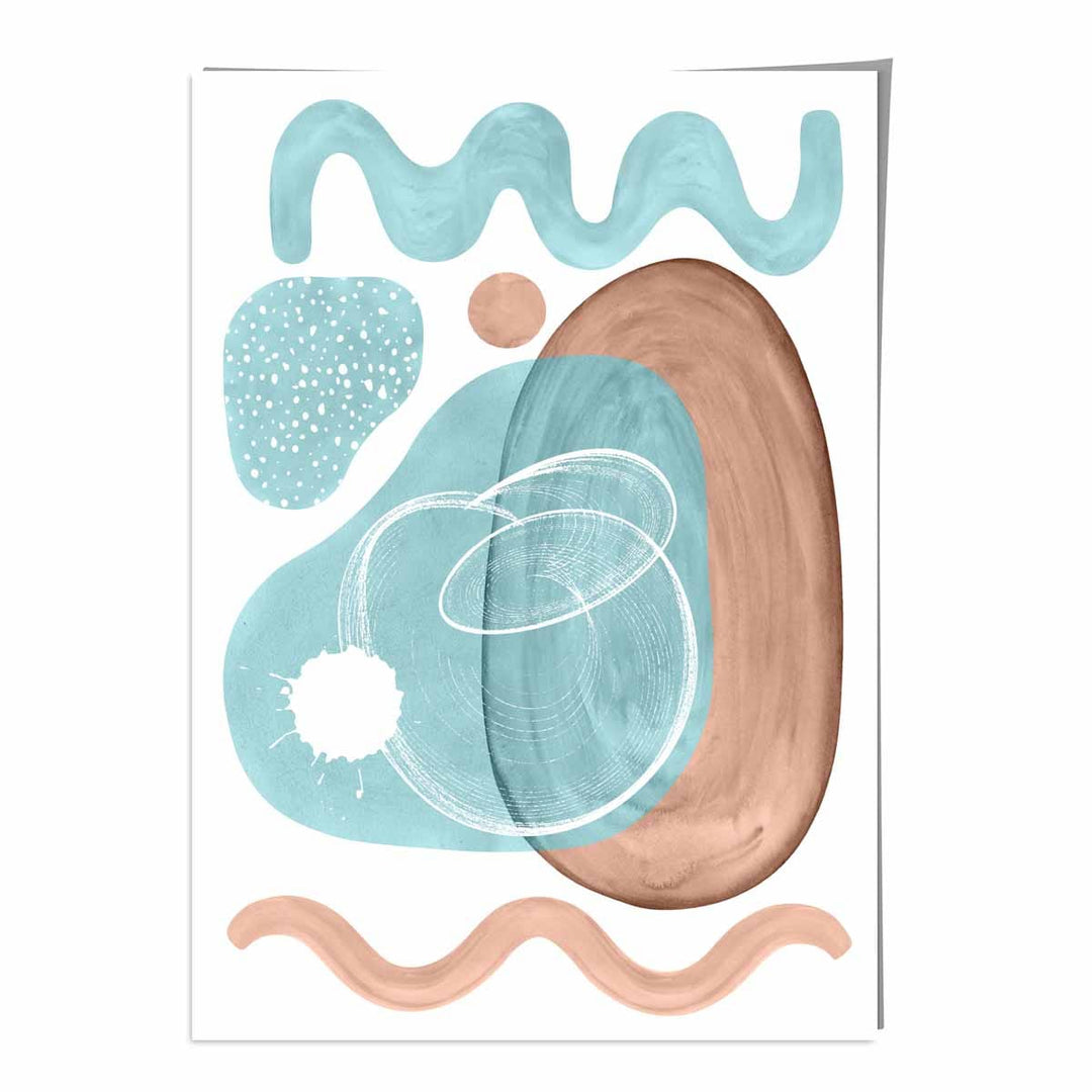 Abstrakt veggplakat i akvablått og beige nr. 2