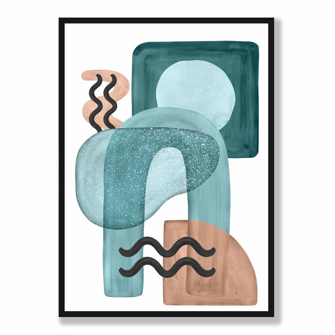 Abstrakt veggplakat i akvablått og beige nr. 3