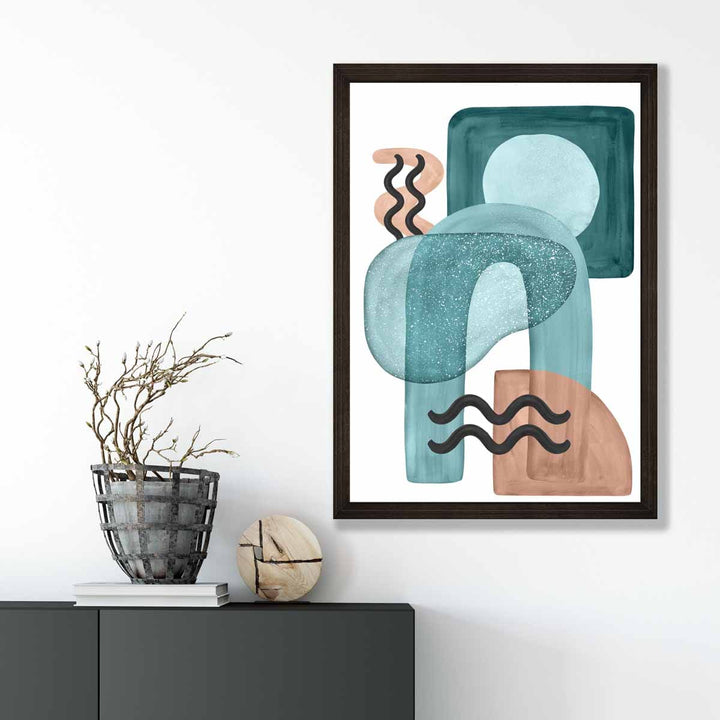 Abstrakt veggplakat i akvablått og beige nr. 3