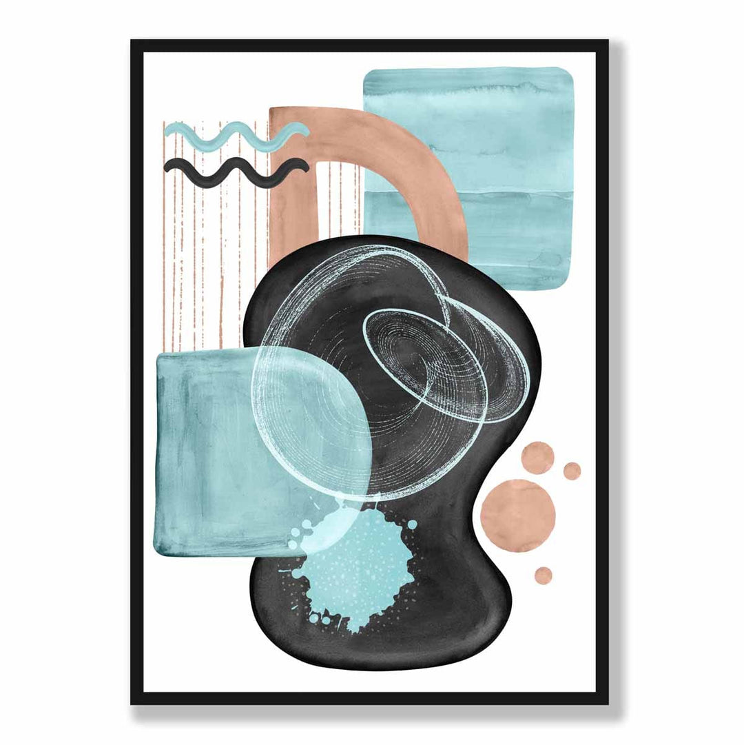 Abstrakt veggplakat i akvablått og beige, nr. 5