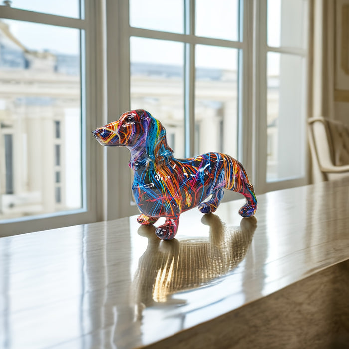Skanto | Dachshund Delight – Fargerik Dachshund-skulptur for en Lekfull Atmosfære i Hjemmet