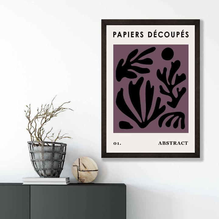 Abstrakt blomsterplakat i mørk lilla og svart nr. 1