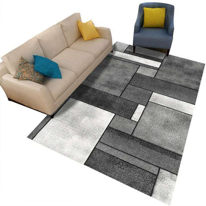 Minimalistisk 3D geometrisk teppe, flerfarget polypropylen-teppe, kjæledyrvennlig, sklisikkert, maskinvaskbart teppe for store rom