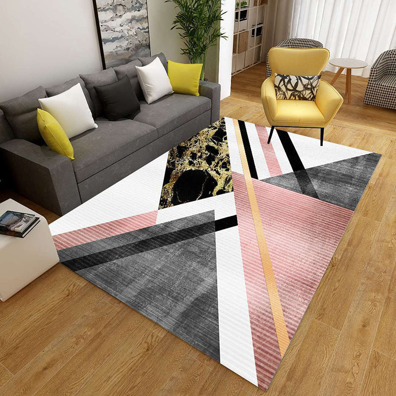 Minimalistisk 3D geometrisk teppe, flerfarget polypropylen-teppe, kjæledyrvennlig, sklisikkert, maskinvaskbart teppe for store rom