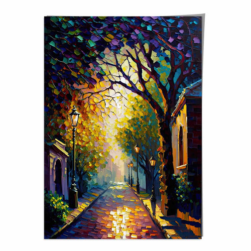 Høstlig skumringsgate – Palettknivmaleri – Kunsttrykk nr. 1