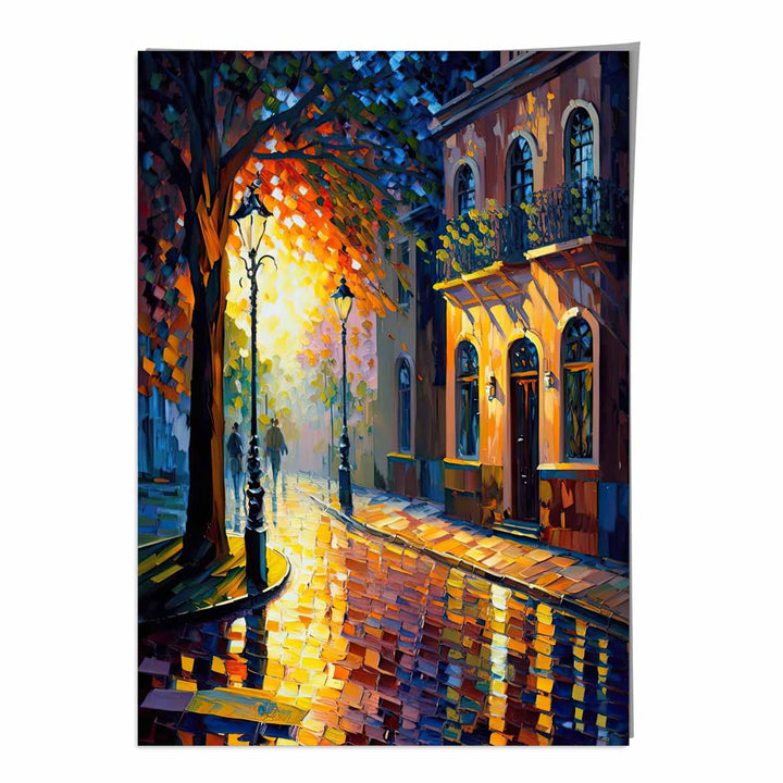 Høstlig skumringsgate – Spatelmaleri Kunsttrykk nr. 2