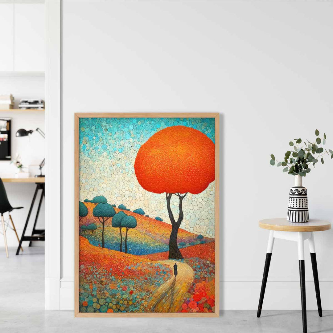 Abstrakt maleri med fargerike åser og trær (kunsttrykk)
