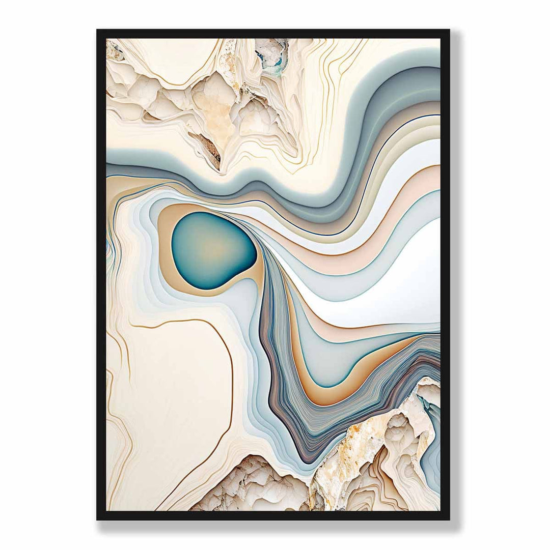 Abstrakt kunsttrykk i moderne stil i beige og blått nr. 1