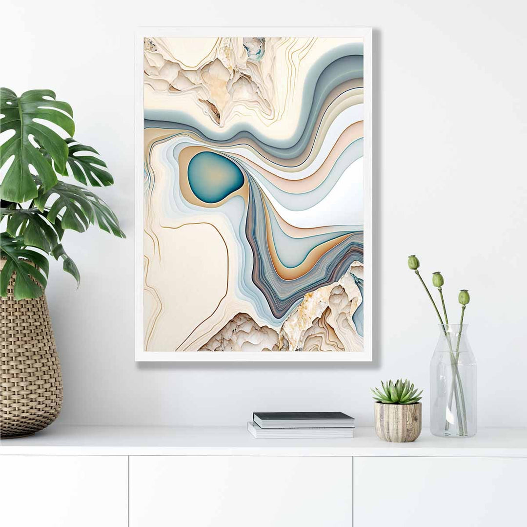 Abstrakt kunsttrykk i moderne stil i beige og blått nr. 1
