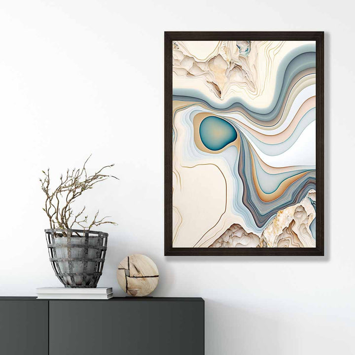 Abstrakt kunsttrykk i moderne stil i beige og blått nr. 1