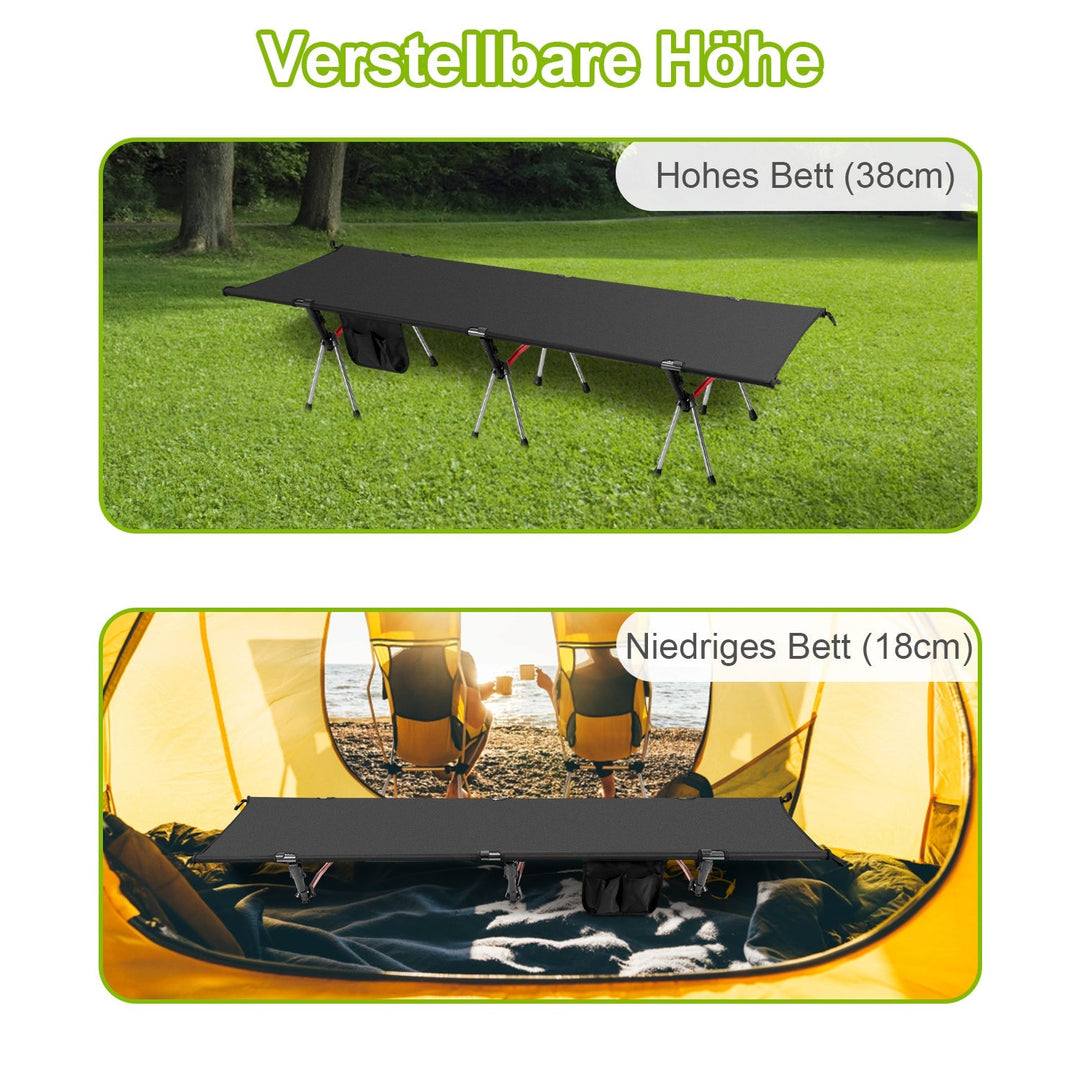 Folding Bed Black Camping Bed Høydejusterbar | Skanto