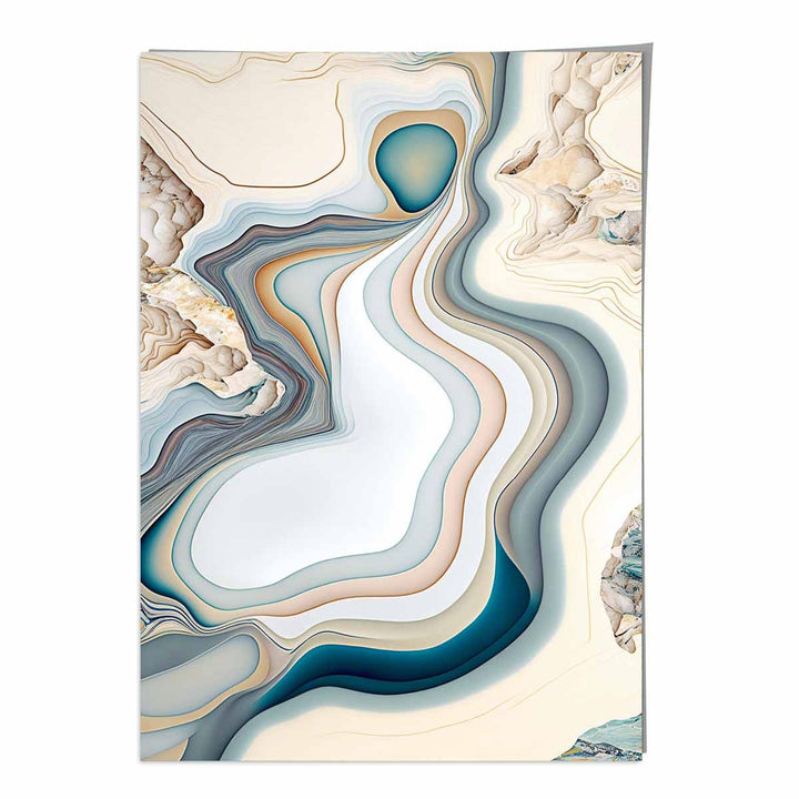 Abstrakt kunsttrykk i moderne stil i beige og blått nr. 3