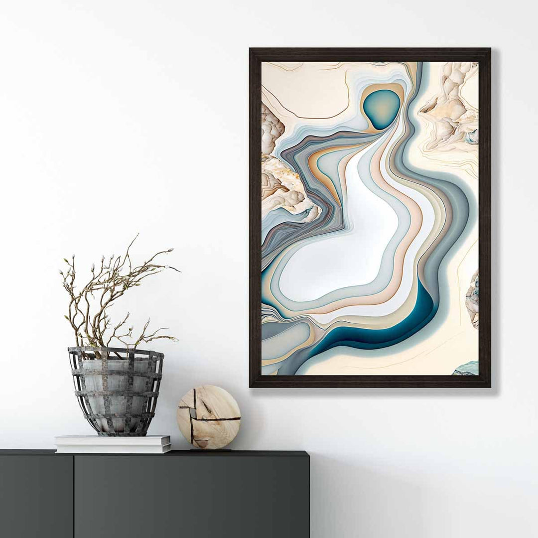 Abstrakt kunsttrykk i moderne stil i beige og blått nr. 3