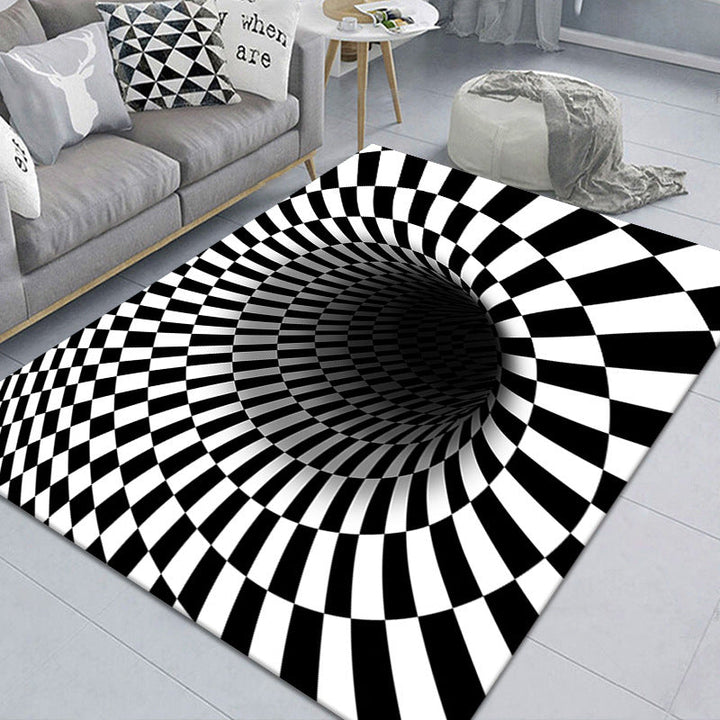 Modern Brain Deception 3D-teppe, svart syntetisk teppe, maskinvaskbart, flekkbestandig, sklisikkert teppe til stue
