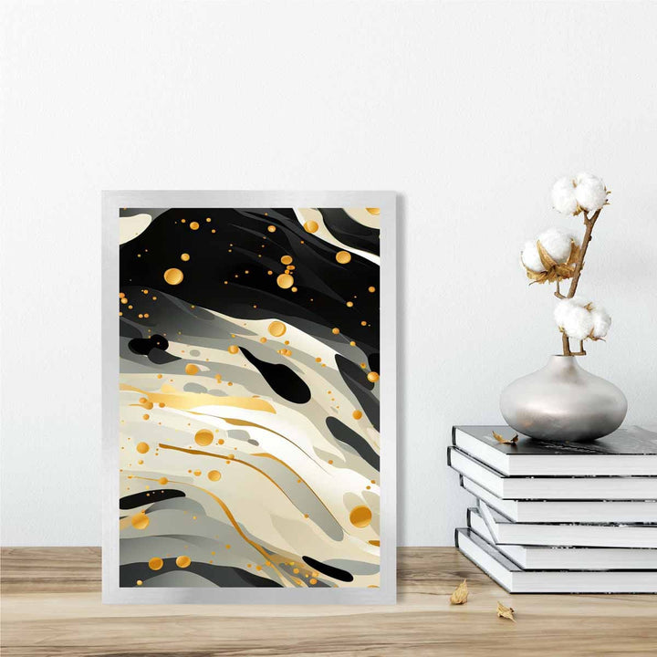 Abstrakt kunsttrykk «Flydende mønster» i grått, beige og gull nr. 3