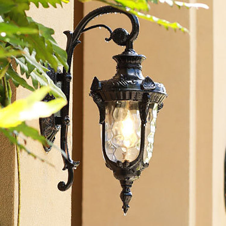 Tradisjonell europeisk sylinderlanterne aluminium glass 1-lys utendørs veggmontert lampe for utendørs patio | Skanto