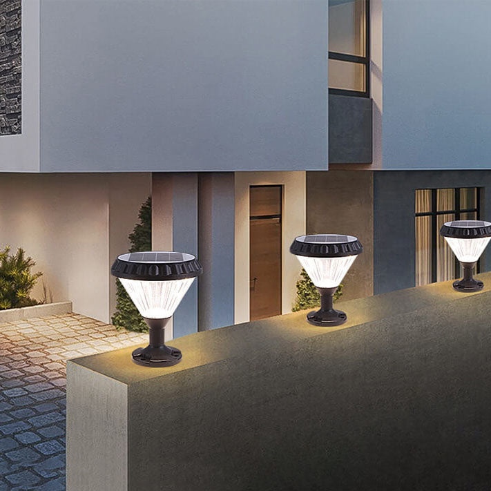 Moderne svart solcelle støpt aluminium glass utendørs patio vanntett søyle hode lys | Skanto