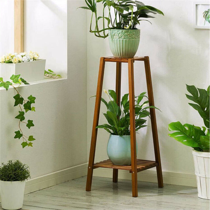Skanto | 2 Tier Høy Plante Stativ Pottholder Lite Rom Bord Hage Blomsterpotte Brun