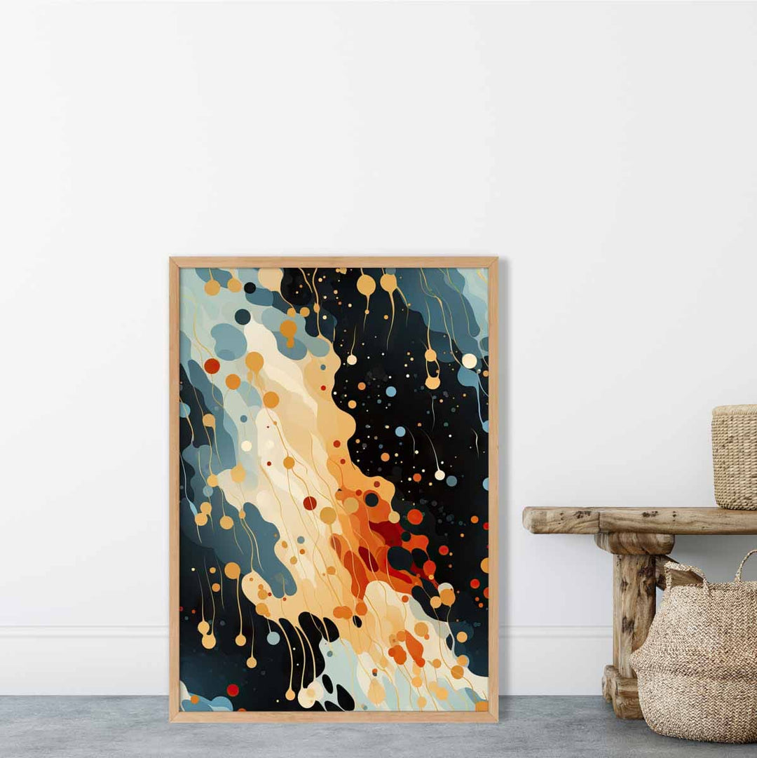 Abstrakt flytende kunsttrykk Blå, oransje og rød nr. 1