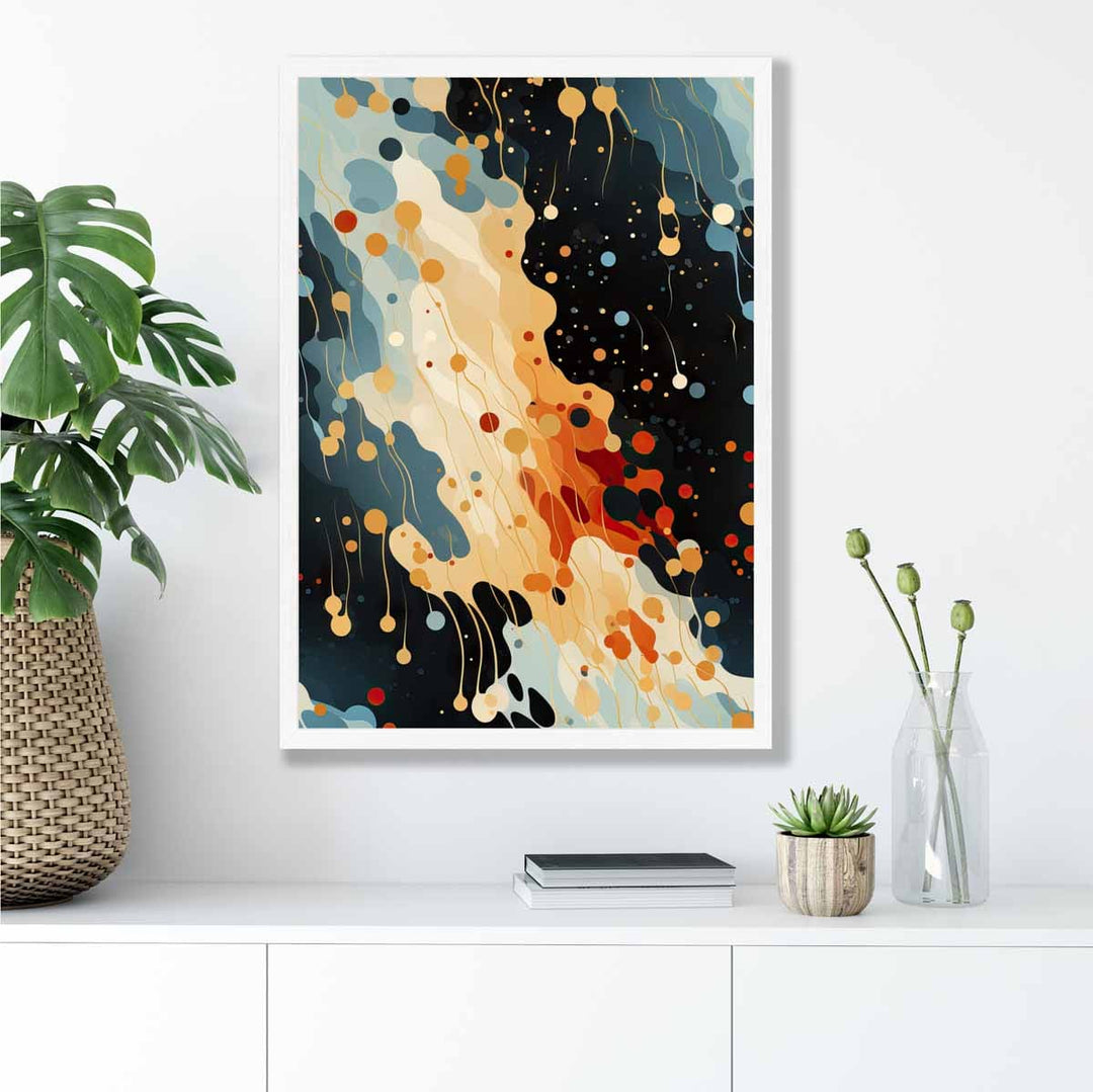Abstrakt flytende kunsttrykk Blå, oransje og rød nr. 1