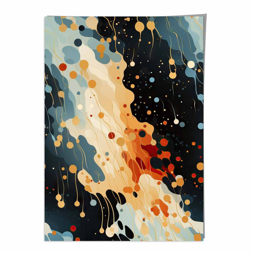 Abstrakt flytende kunsttrykk Blå, oransje og rød nr. 1