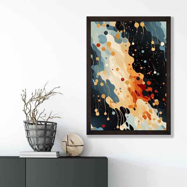 Abstrakt flytende kunsttrykk Blå, oransje og rød nr. 1