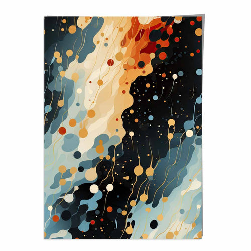 Abstrakt flytende kunsttrykk blå, oransje og rød nr. 2