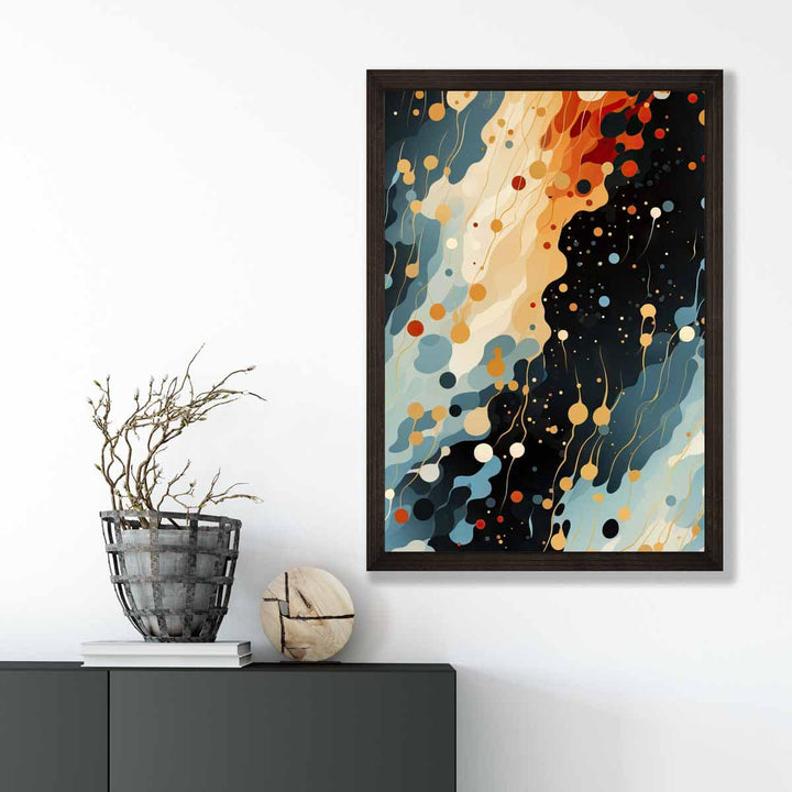 Abstrakt flytende kunsttrykk blå, oransje og rød nr. 2