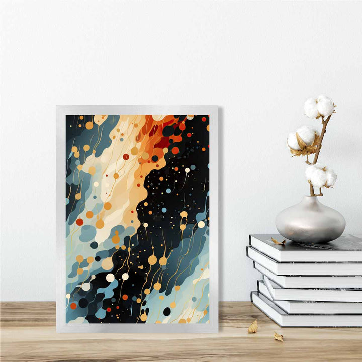 Abstrakt flytende kunsttrykk blå, oransje og rød nr. 2