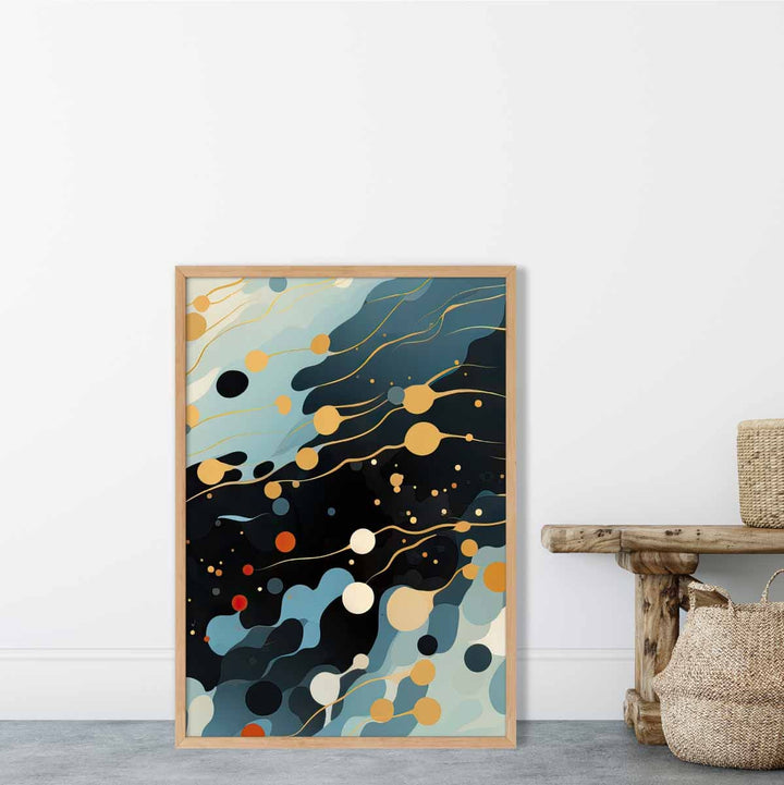 Abstrakt flytende kunsttrykk Blå, oransje og rød nr. 3